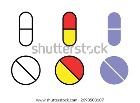 Set of pills icon. different shapes of capsules or medicines. tablet icons. medicament and pharmaceutical symbol. medical health care tablet sign