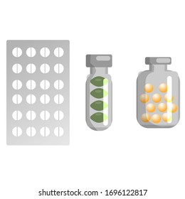 set of pills and pills isolated on white background
