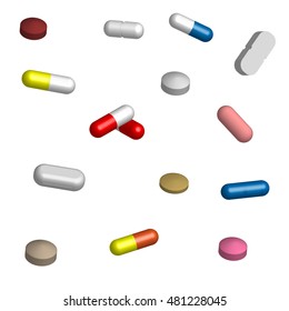 Set of pills for medication in 3D, isolated vector