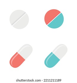 A set of pills for medicine and pharmacy. Flat design, vector illustration