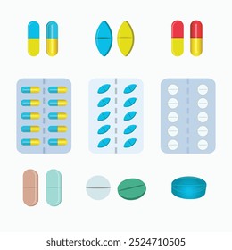 Set von Pillen Realistische Vektorgrafik Oval und runde Kapseln Set, Pillen, Tabletten und Medikamente