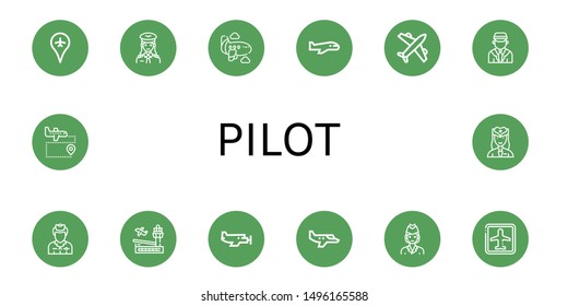 Set of pilot icons such as Airport, Pilot, Airplane, Chauffeur, Flight attendant, Small plane, Air hostess, Hostess , pilot