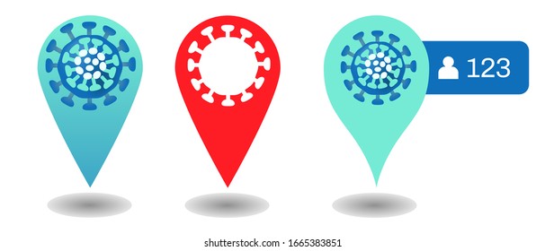 Set pin with coronavirus. Coronavirus 2019-nCoV epidemic infographic element