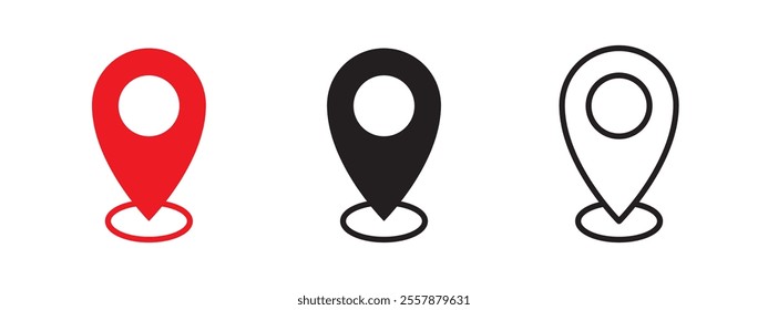Set of Pin Icon, Vector Pin, Map, Location, Address. editable lines