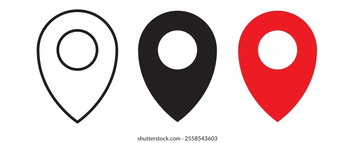 Set of Pin Icon, Vector Pin, Map, Location, Address. editable lines