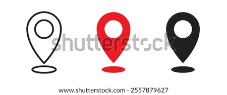 Set of Pin Icon, Vector Pin, Map, Location, Address. editable lines