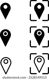 Set of pin icons in black and white, isolated on transparent background. pin illustration in several variations. Location map icon. Location pins