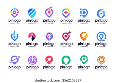 Set of pin location combination logo design inspiration