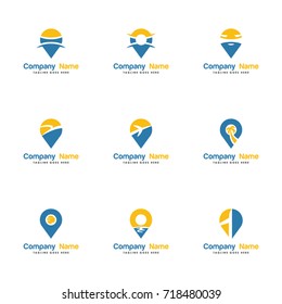 Set Pin Location Logo Vector. Contains such Icons as travel, navigation, point, place, position