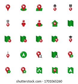 Conjunto de mapas de ubicación de pines, icono de estilo plano de dirección de viaje - vector