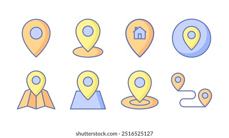 Conjunto de marcadores de localização de pin. Moderno colorido esboço ícones do mapa. Ilustração vetorial