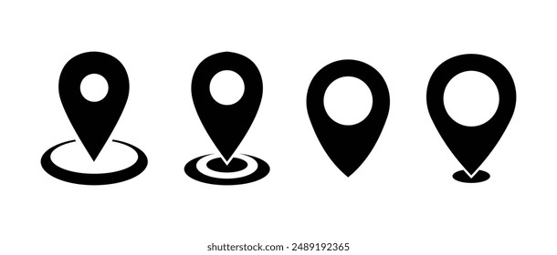 conjunto de ubicación de pin navegación diseño de Vector negro fondo blanco aislado