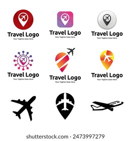 Set of Pin map illustration for travel icon logo design