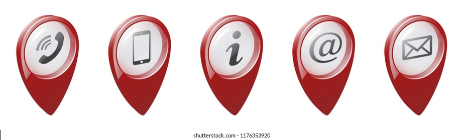 Set of a pin map marker pointer icon with contact icons