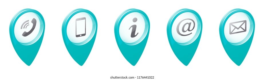 Set of a pin map marker pointer icon with contact icons