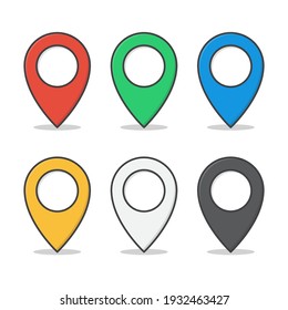 Set Of Pin Map Place Location Vector Icon Illustration. Map Pointer Flat Icon