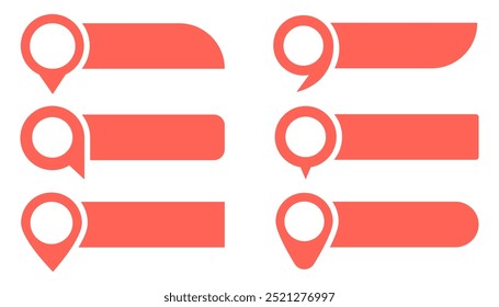 Set of pin text tag icons.  Pointer icon pin on the map with space for text vector collection