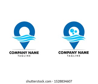 Set of Pin water wave location logo icon vector symbol template