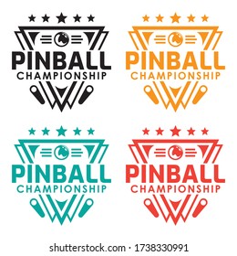 Set Pinball Championship Vintage Retro Vector Badge Emblem Logo  for Banner, Poster, Flyer, Website, Social Media