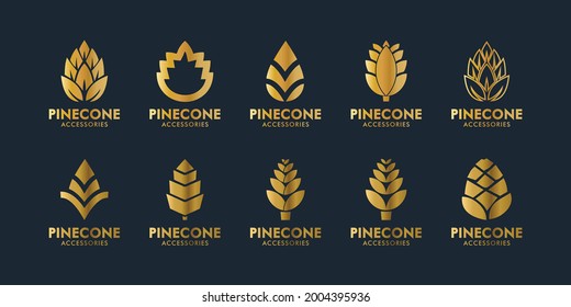 set pine cone luxury elegant logo design vector