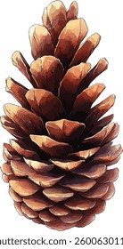 Set of pine cones isolated on white background. Hand painted watercolor. Botanical hand drawn  illustration vector Cones of coniferous trees, forest elements
