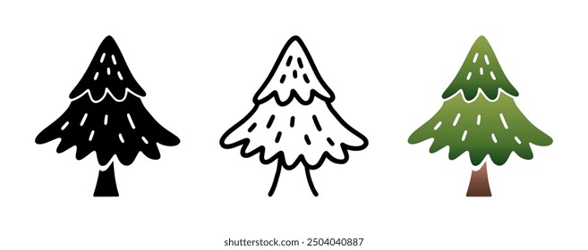 Set of Pine tree cartoon doodle, Vector, Illustration.