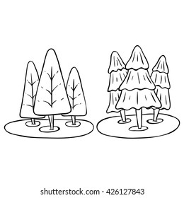 Set of Pine Tree With Doodle or Sketchy Style