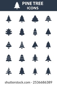set of pine tree icons, christmas tree