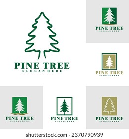 Set of Pine Tree logo design vector. Creative Pine logo concepts template