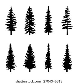 set of pine tree silhouette clipart