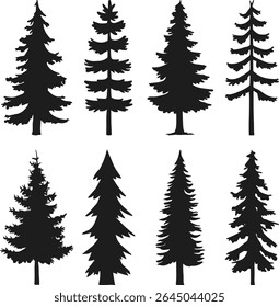 Set of Pine Tree Silhouette Vectors – Hand Drawn Evergreen Forest Elements for Nature Designs