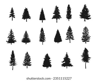 Set of pine tree silhouettes, fir forest tree svg