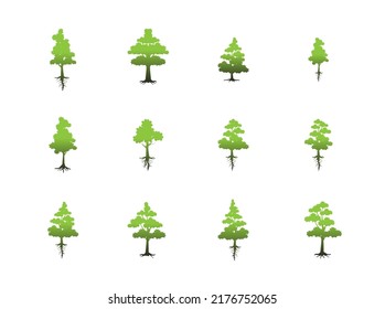 Set Of Pine Tree Vector Icon Silhouette, Isolated On White Background.