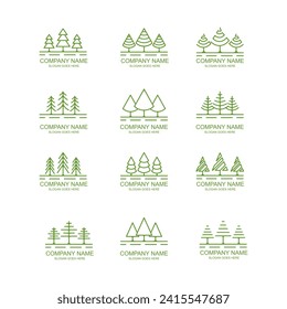 set of pine tree vector icon