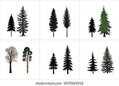 A set of Pine Tree vector illustration.