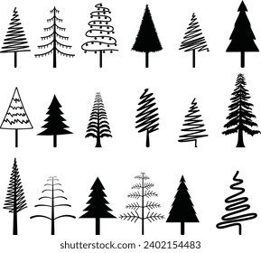 Set of pine trees, Christmas trees set, pine trees