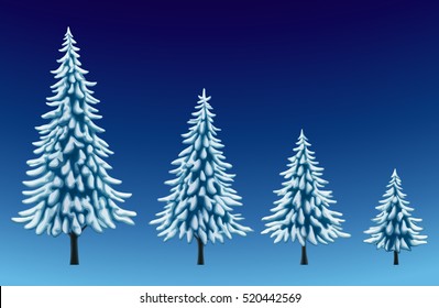 Set of pine trees in snow, illustration of christmas trees, for holiday season and new year, EPS 10 contains transparency.