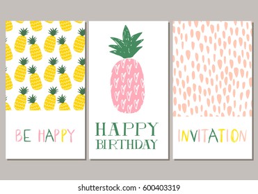 Set of pineapple cards. Invitation. Vector.