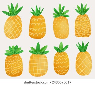 set of pineapple with different texture