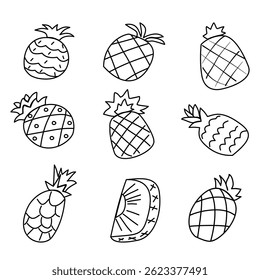 Set pineapple hand draw doodle simple line icon tropical fruit, icon set pineapple doodle simple line drawing cute cartoon coloring , pineapple clip art icon set hand drawn doodle simple line fruit 