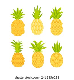 A set of pineapple images in a cute cartoon flat style.