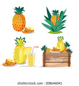 set of pineapple. juice - vector illustration