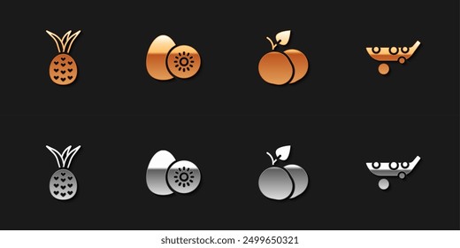 Set Pineapple, Kiwi fruit, Mango and Peas icon. Vector