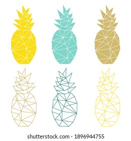 Set of Pineapple line art. Vector illustration.