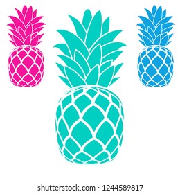 Set of pineapples. Exotic fruit logo. Vector image