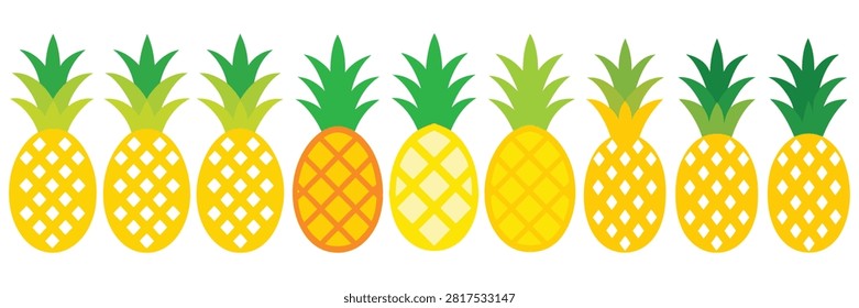 Set of pineapples on white background