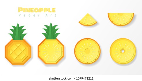 Set of pineapples in paper art style , vector , illustration