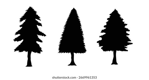 Conjunto de diseño de silueta de árbol de pinos. Símbolo de elemento de naturaleza.