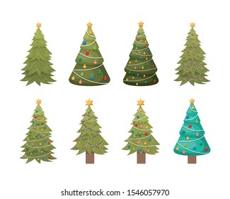 Set Pines Trees Christmas Celebration Vector Stock Vector (Royalty Free ...