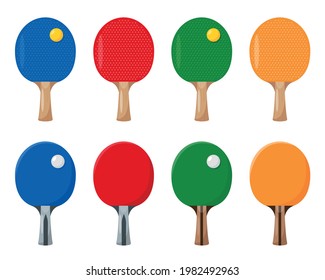 Set of Ping Pong rackets or bats and Balls. Table Tennis collection. Sport game elements icon isolated on white background.